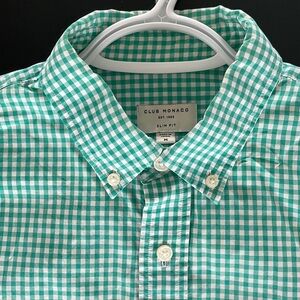 Club Monaco Teal Gingham Button Down Shirt ~ {Pit to Pit = 19.5”}
